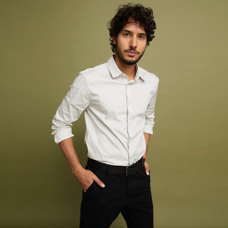 BASEMENT - Camisa Manga Larga Satin Slim Fit Hombre Basement