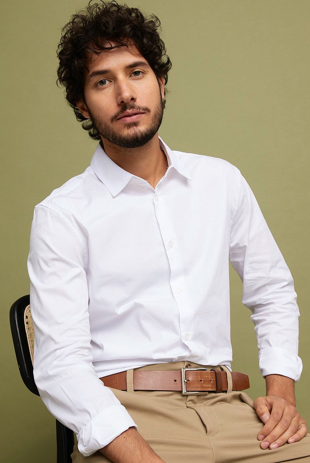 BASEMENT - Camisa Manga Larga Satin Slim Fit Hombre Basement