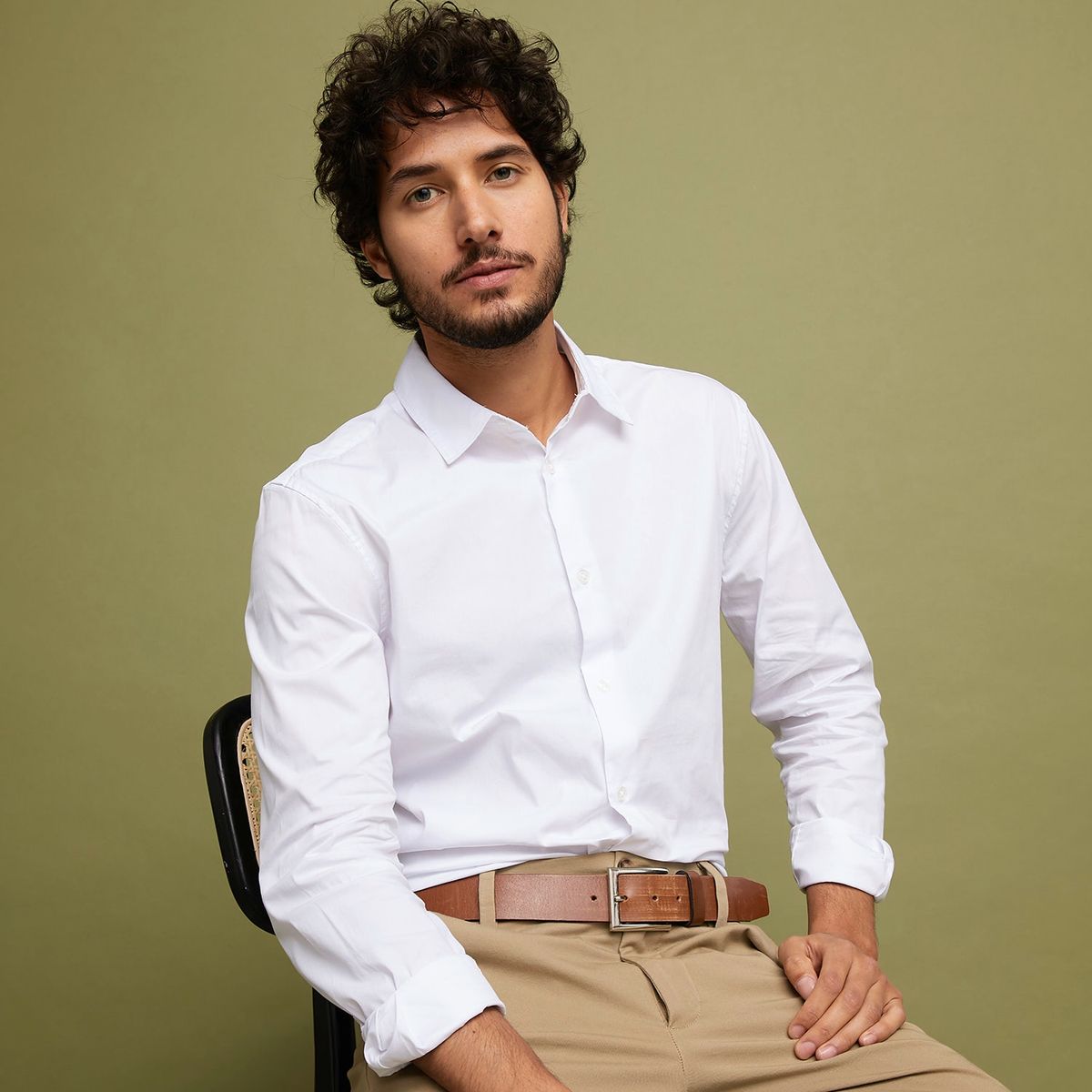 BASEMENT - Camisa Manga Larga Satin Slim Fit Hombre Basement