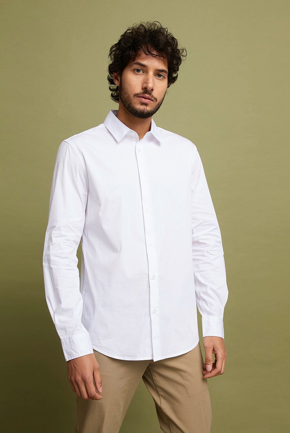 BASEMENT - Camisa Manga Larga Satin Slim Fit Hombre Basement