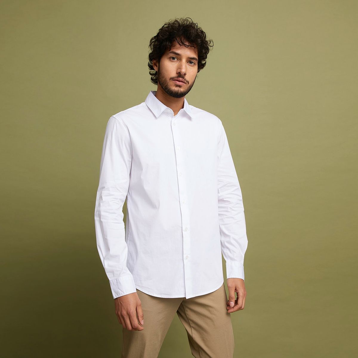 BASEMENT - Camisa Manga Larga Satin Slim Fit Hombre Basement