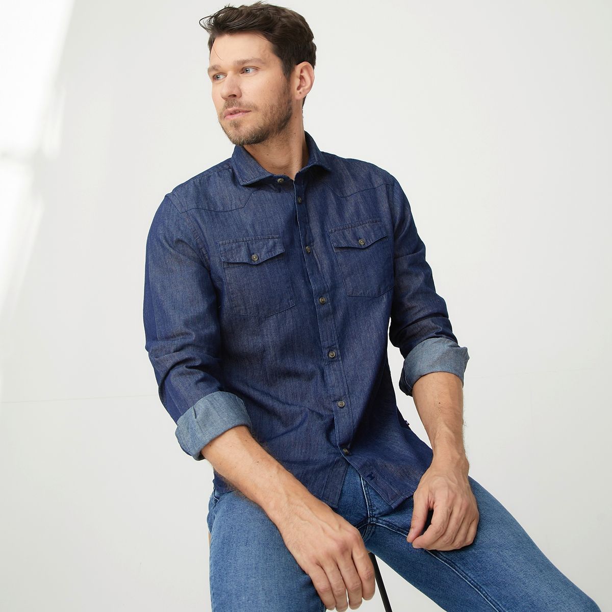 WOLF&HANK - Wolf & Hank Camisa Manga Larga Denim Slim Fit Hombre