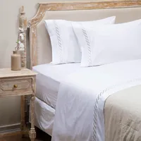 Juego De Sábana Bordada Cadeneta Beige 100% Saten 300 Hilos