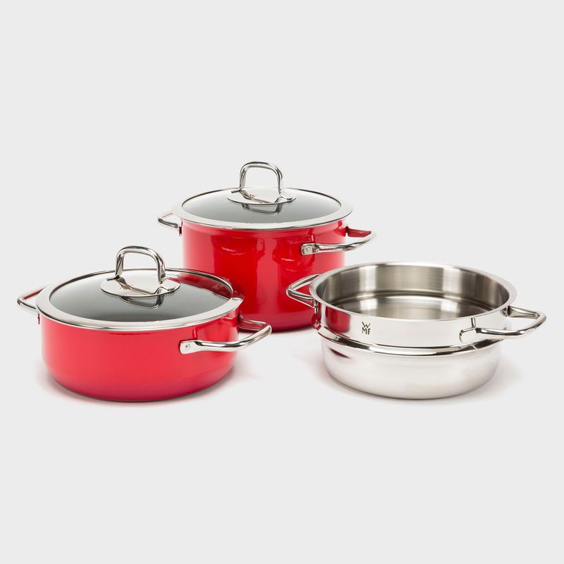 WMF - Set X2 Cacerolas 22 Cm Alta y Baja con Vaporera Wmf
