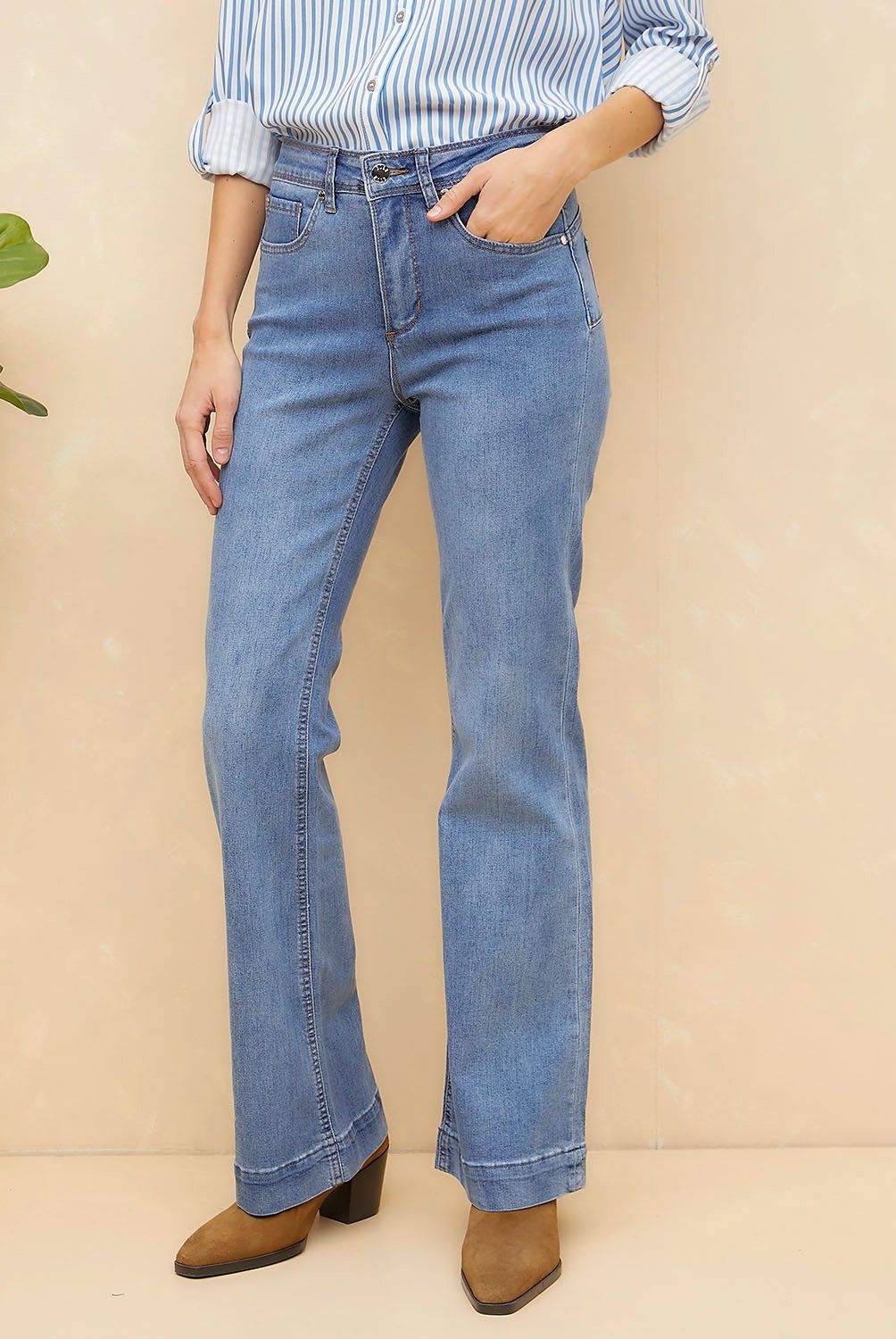 ELLE - Elle Jeans Mujer Flare Tiro Alto Algodón