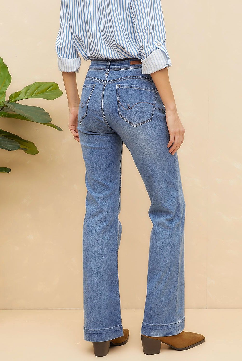 ELLE - Elle Jeans Mujer Flare Tiro Alto Algodón