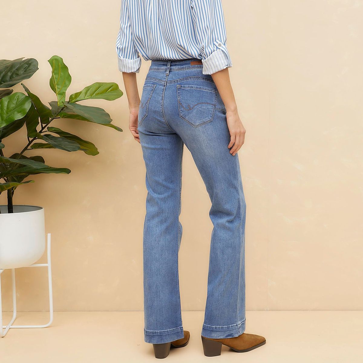 ELLE - Jeans Flare Tiro Medio Mujer Elle