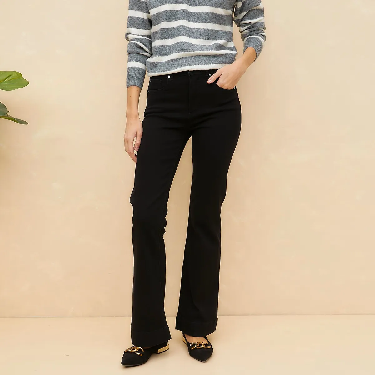 ELLE - Jeans Flare Tiro Medio Mujer Elle
