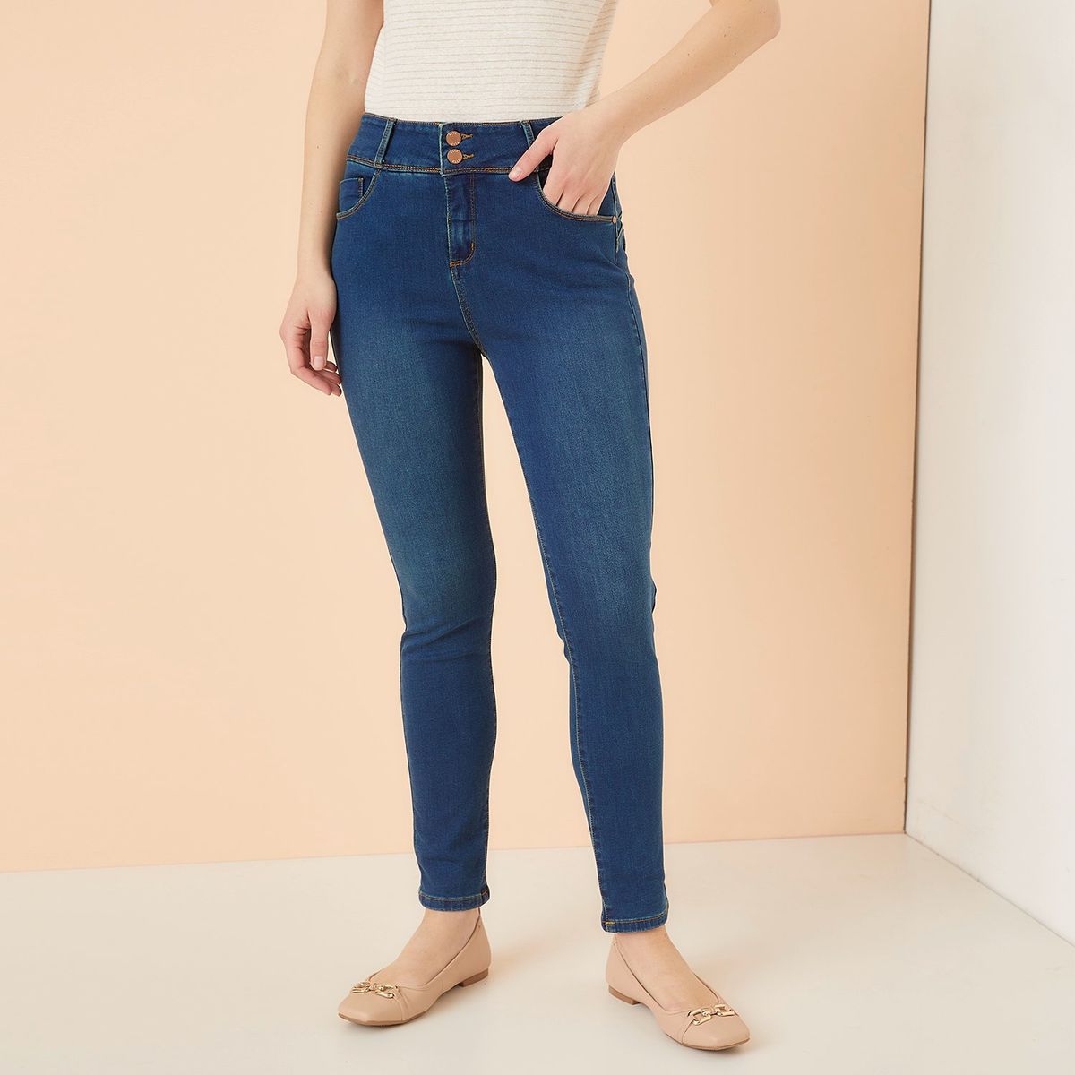 ELLE - Jeans Skinny Tiro Alto Mujer Elle