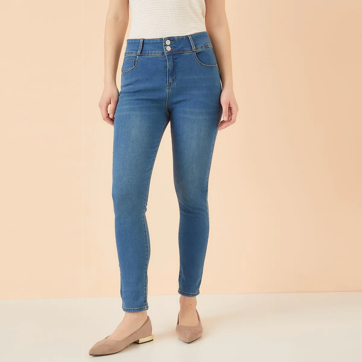 ELLE - Jeans Skinny Tiro Alto Mujer Elle