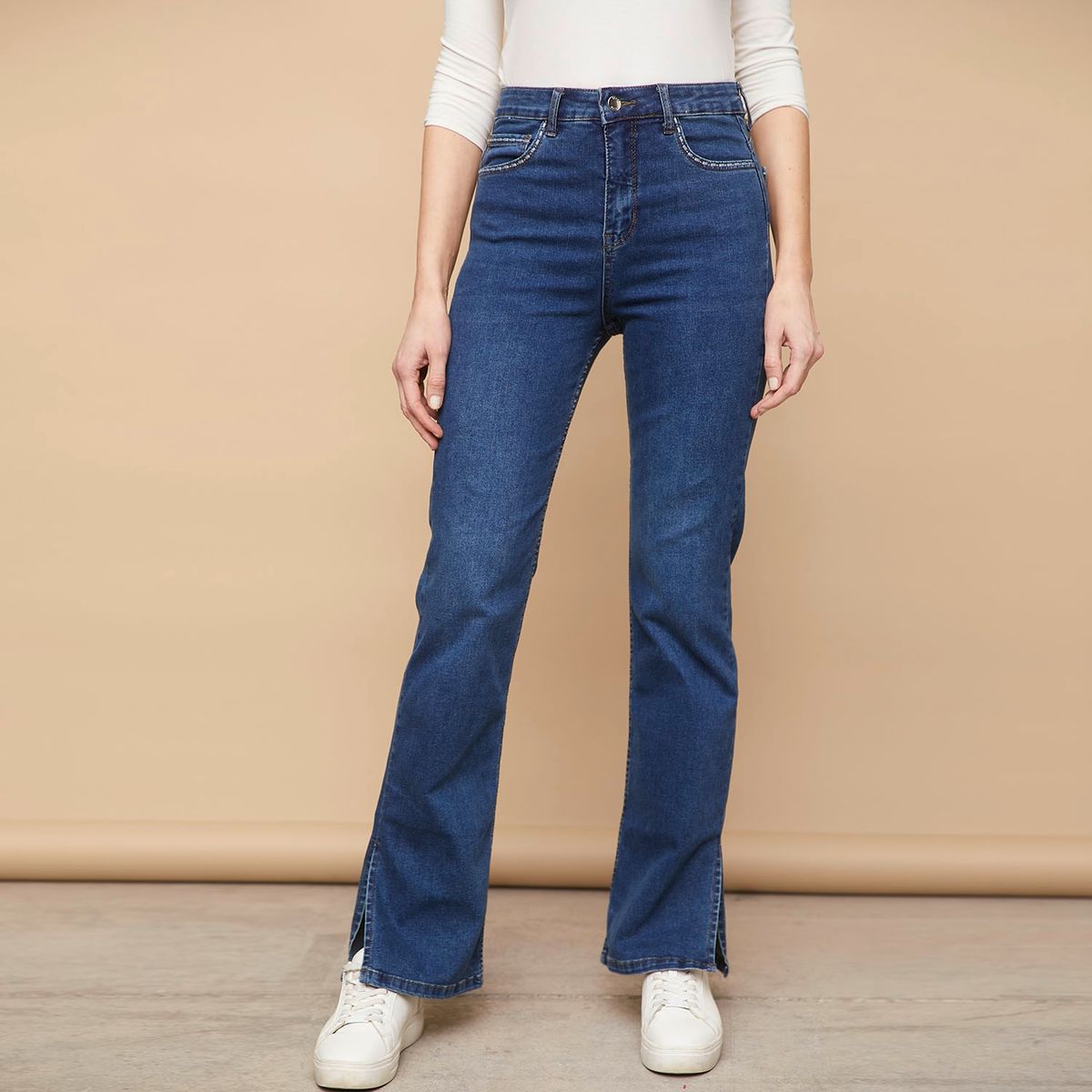 ELLE - Elle Jeans Flare Tiro Alto Mujer