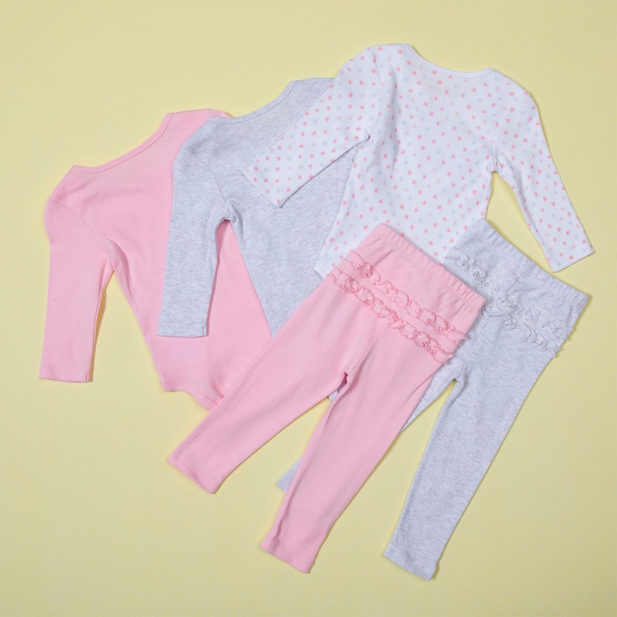 YAMP - Yamp Conjunto 3 Bodys + 2 Pantalones Bebé Niña Algodón 5 Piezas