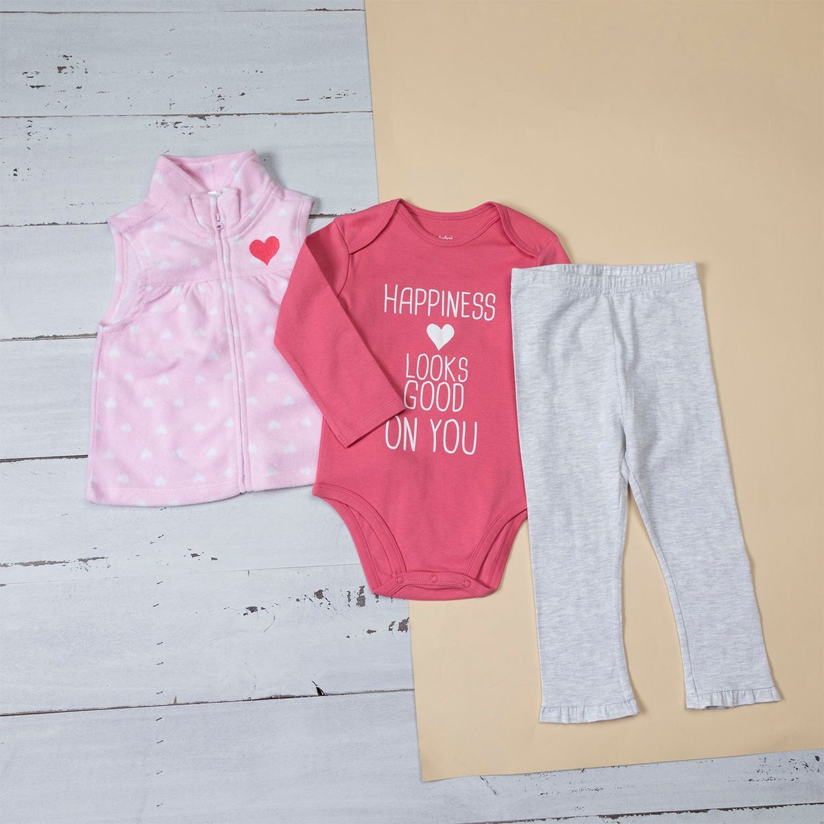 YAMP - Yamp Conjunto Polerón + Body + Pantalón Bebé Niña Algodón Afranelado 3 Piezas