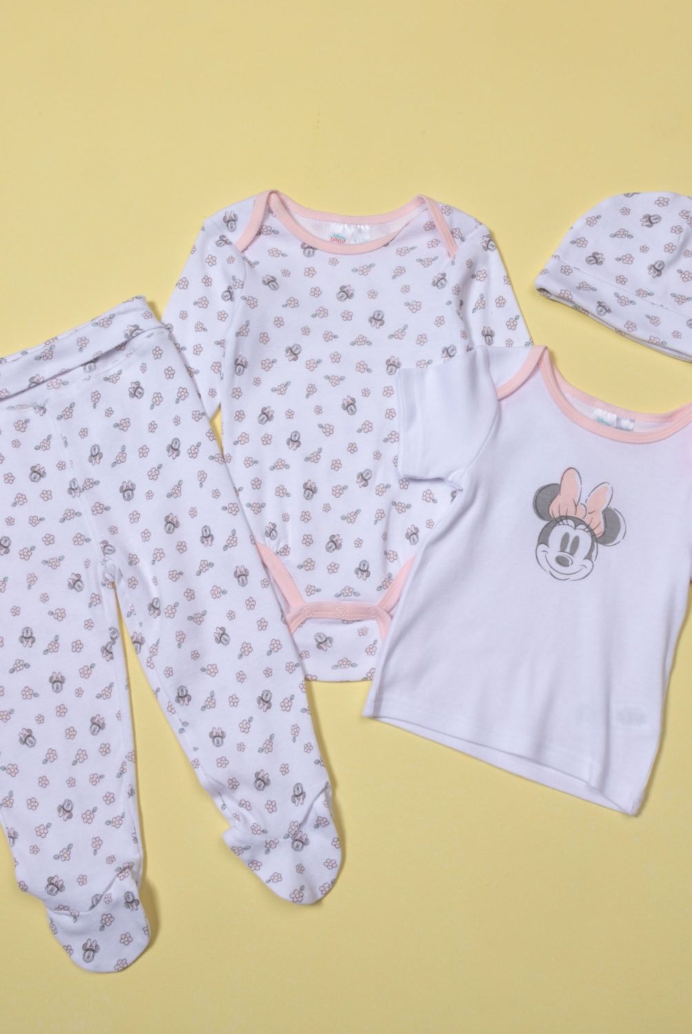MINNIE - Minnie Conjunto de Pijama Bebé Niña Body + pantalon + polera + gorro Algodón