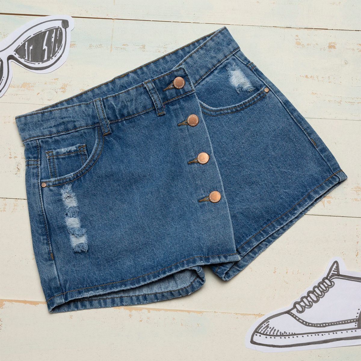 ELEVEN - Falda Short Niña Algodón Demin