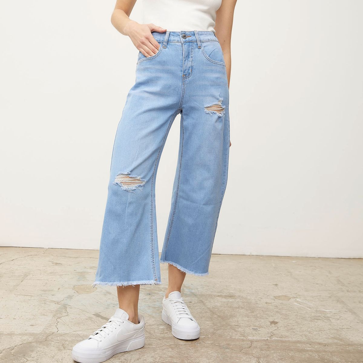 SYBILLA - Jeans Cropped Mujer Sybilla Tiro Alto
