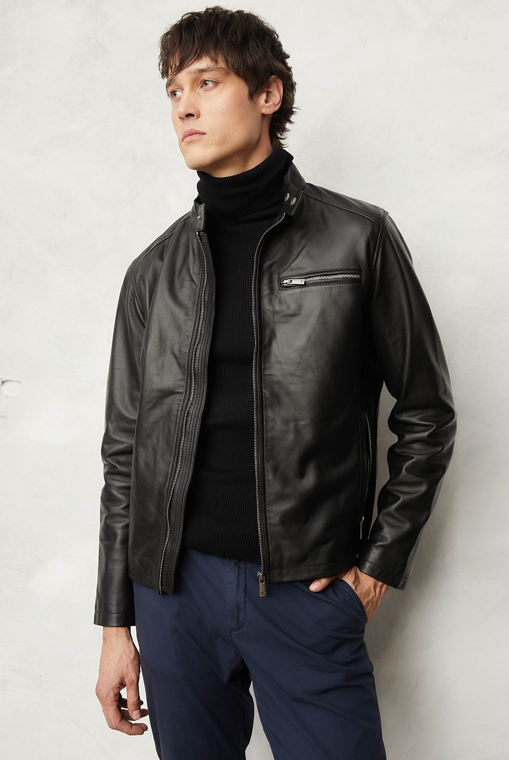 WOLF&HANK - Chaqueta Cuero Wolf&Hank Casual Cierre Metálico Hombre
