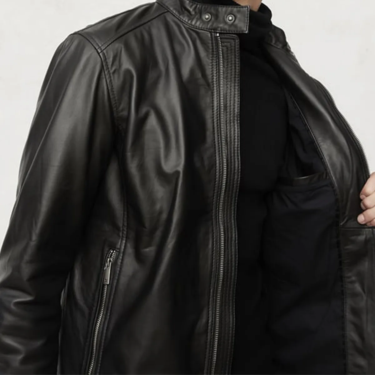 WOLF&HANK - Chaqueta Cuero Wolf&Hank Casual Cierre Metálico Hombre