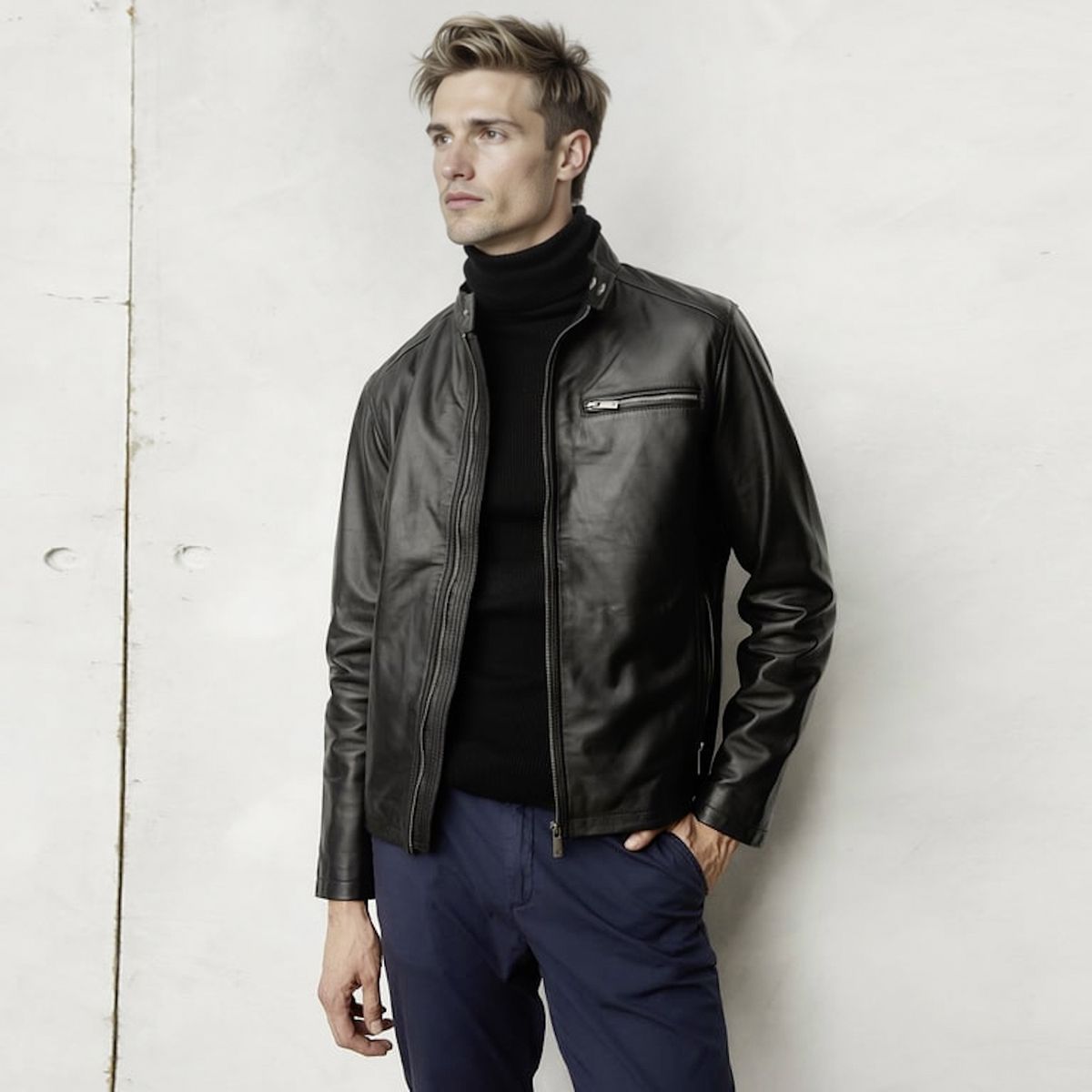 WOLF&HANK - Chaqueta Cuero Wolf&Hank Casual Cierre Metálico Hombre