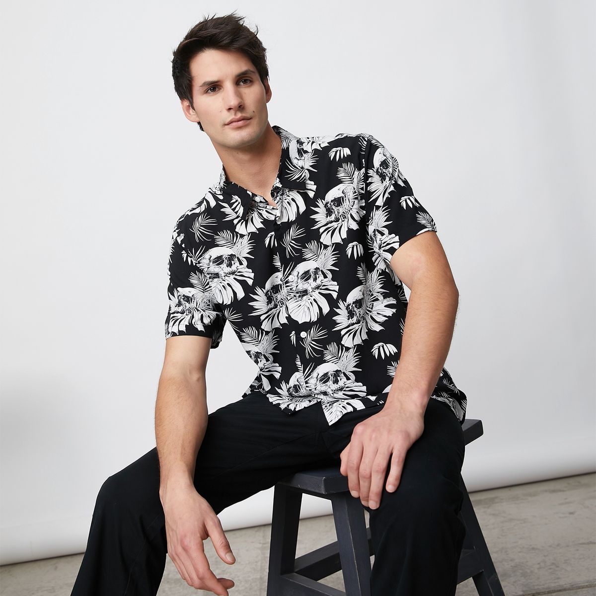 BASEMENT - Basement Camisa Guayabera Manga Corta Algodón Hombre