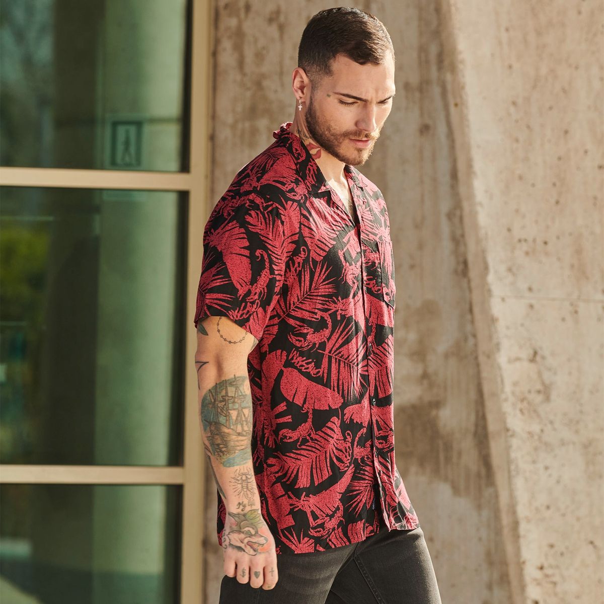 MOSSIMO - Mossimo Camisa Casual Manga Corta Viscosa Hombre