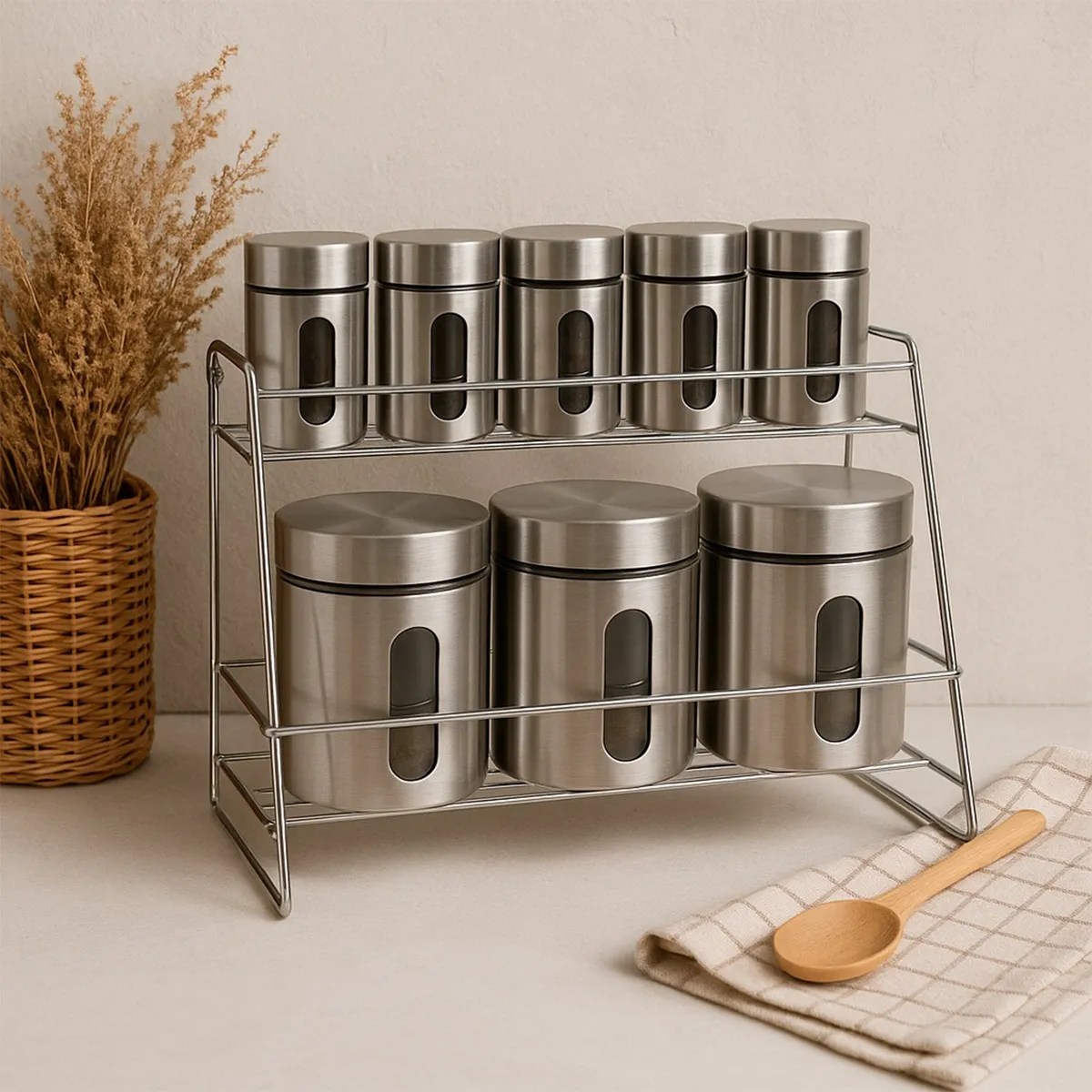 MICA - Set de 8 Especieros Mica Acero con Rack