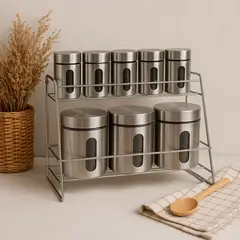 MICA - Set de 8 Especieros Acero con Rack