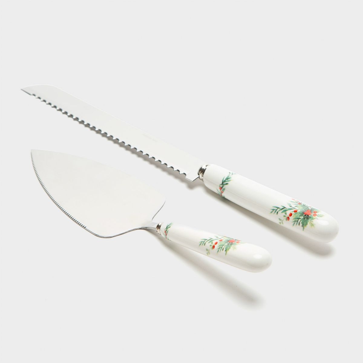 ROBERTA ALLEN - Set 2 Piezas Servir Torta - Espátula + Cuchillo - Muérdago Navidad Roja Roberta Allen