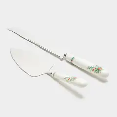 ROBERTA ALLEN - Set 2 Piezas Servir Torta - Espátula + Cuchillo - Muérdago Navidad Roja