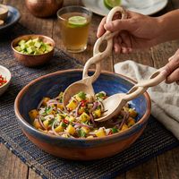 Set X2 Piezas De Servir Wood Trenzado