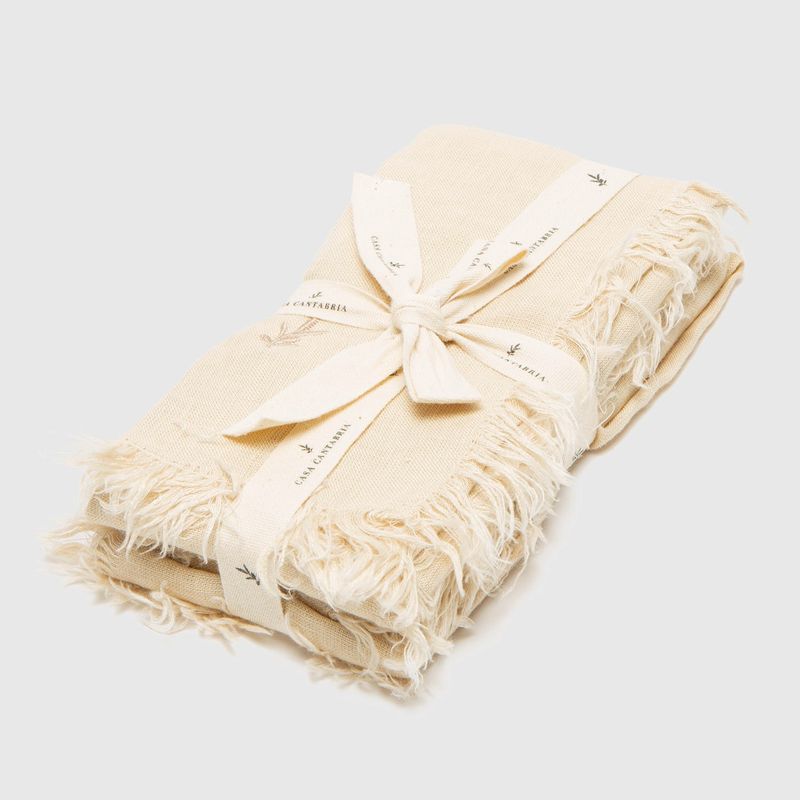 CASA CANTABRIA - Servilletas Flecos Beige Lino Set 4 Casa Cantabria