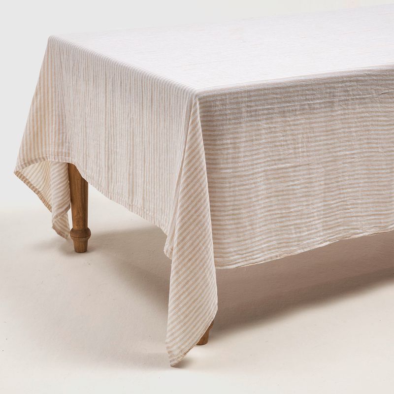 CASA CANTABRIA - Mantel Lino Líneas Beige Casa Cantabria