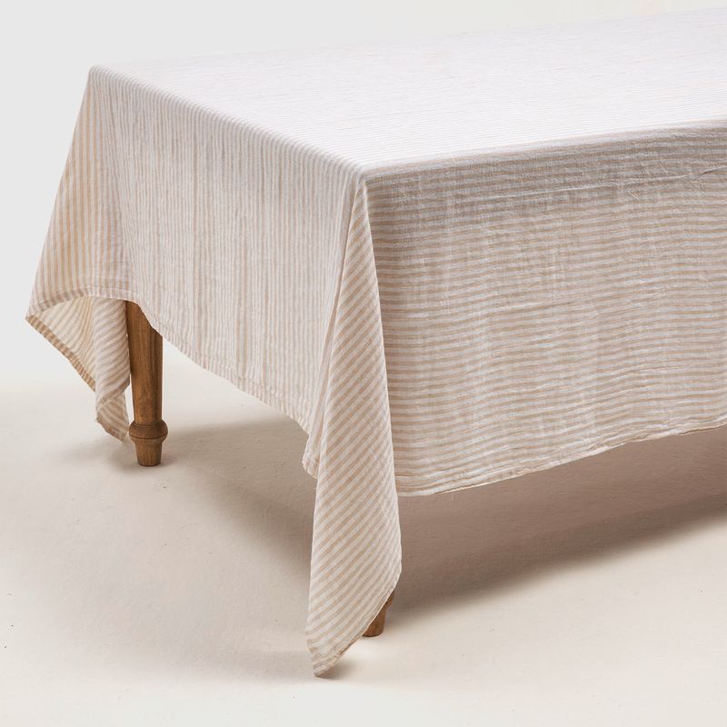 CASA CANTABRIA - Mantel Lino Líneas Beige Casa Cantabria