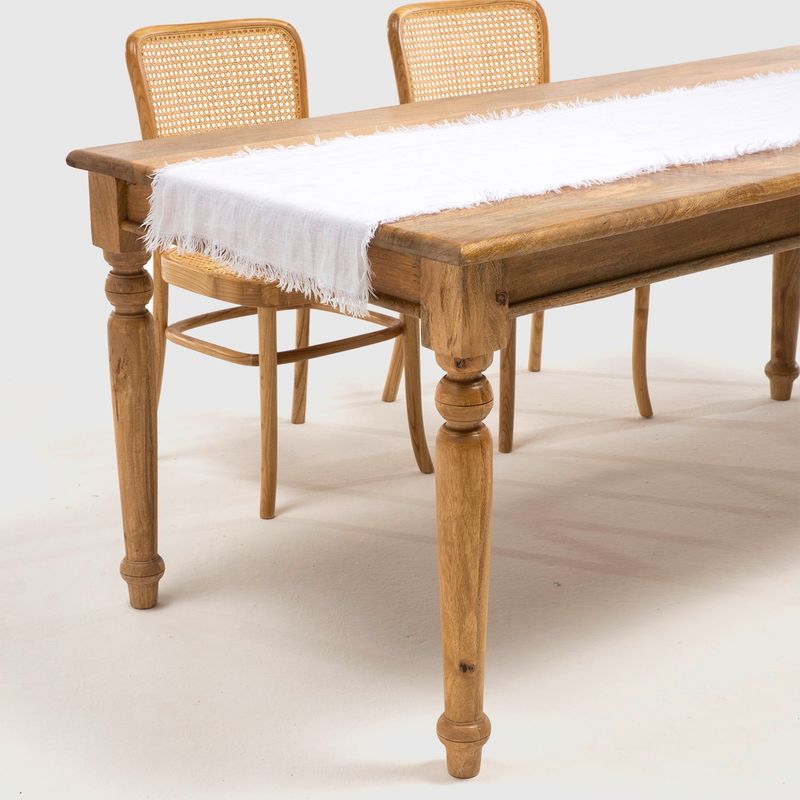 CASA CANTABRIA - Camino De Mesa Flecos Blanco Lino 160X40Cm Casa Cantabria
