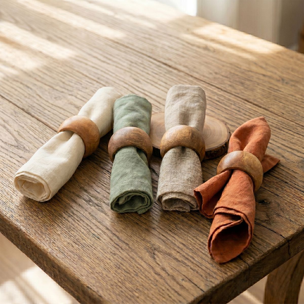 CASA CANTABRIA - Set X 4 Anillo Para Servilleta Diseño Madera Natural Casa Cantabria