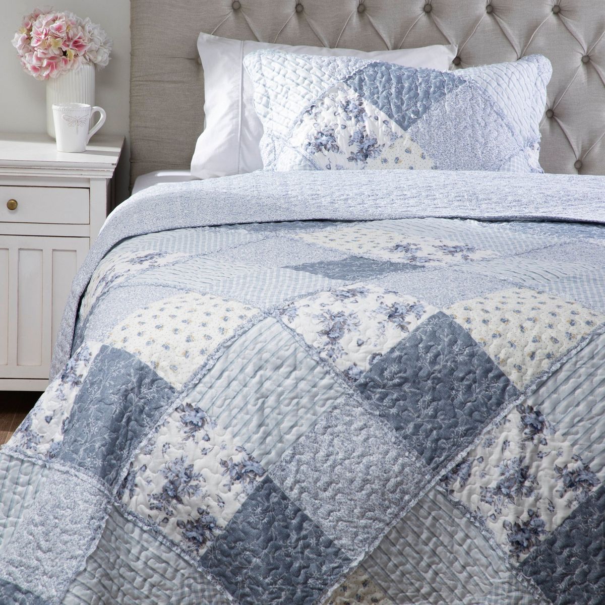 TEXTIL VIÑA - Cubrecama Quilt + Funda De Almohada Patch Azu Textil Viña