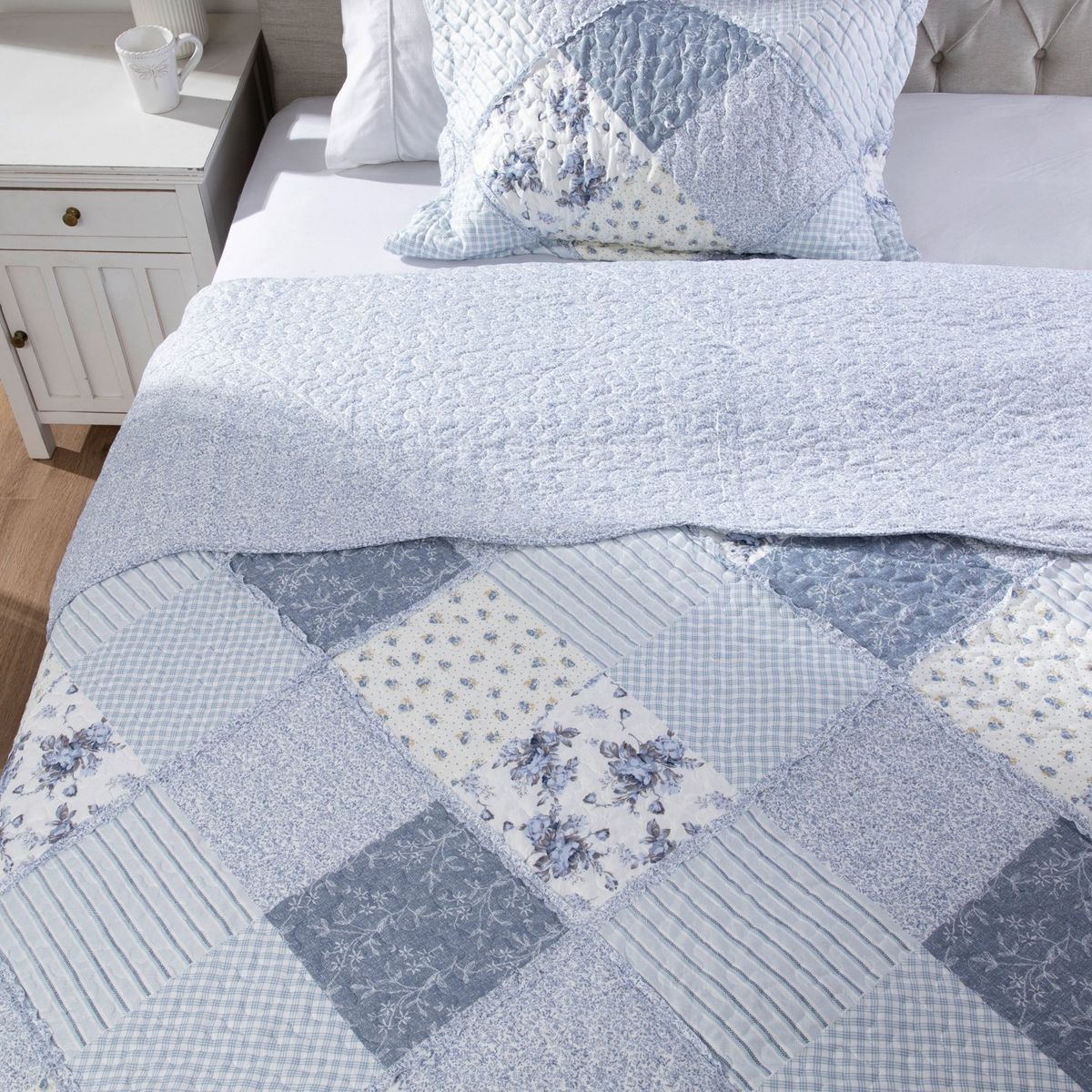 TEXTIL VIÑA - Cubrecama Quilt + Funda De Almohada Patch Azu Textil Viña