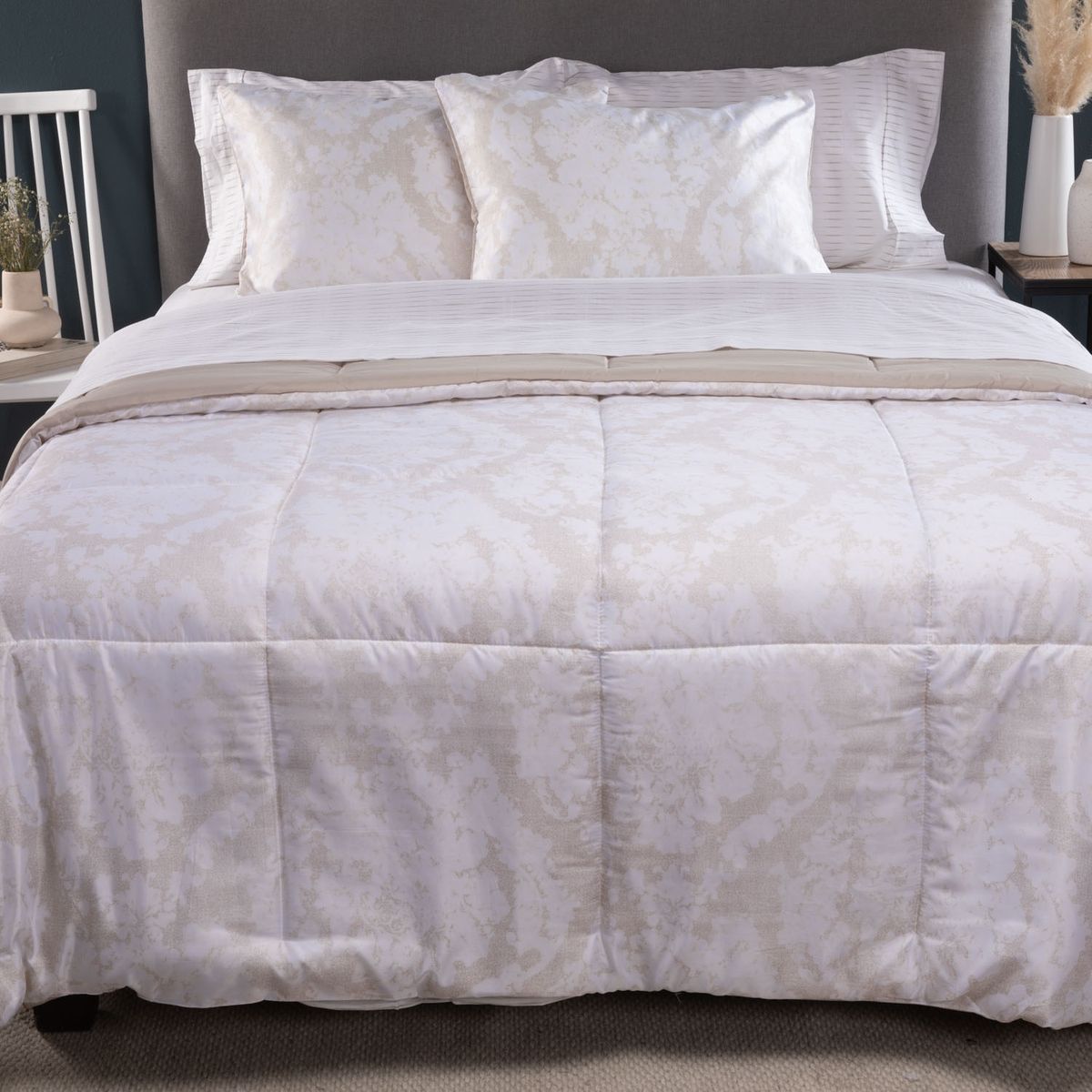 ROBERTA ALLEN - Cubrecama + Juego de Sábanas 100% Algodón + Manta + Cojín Medallón