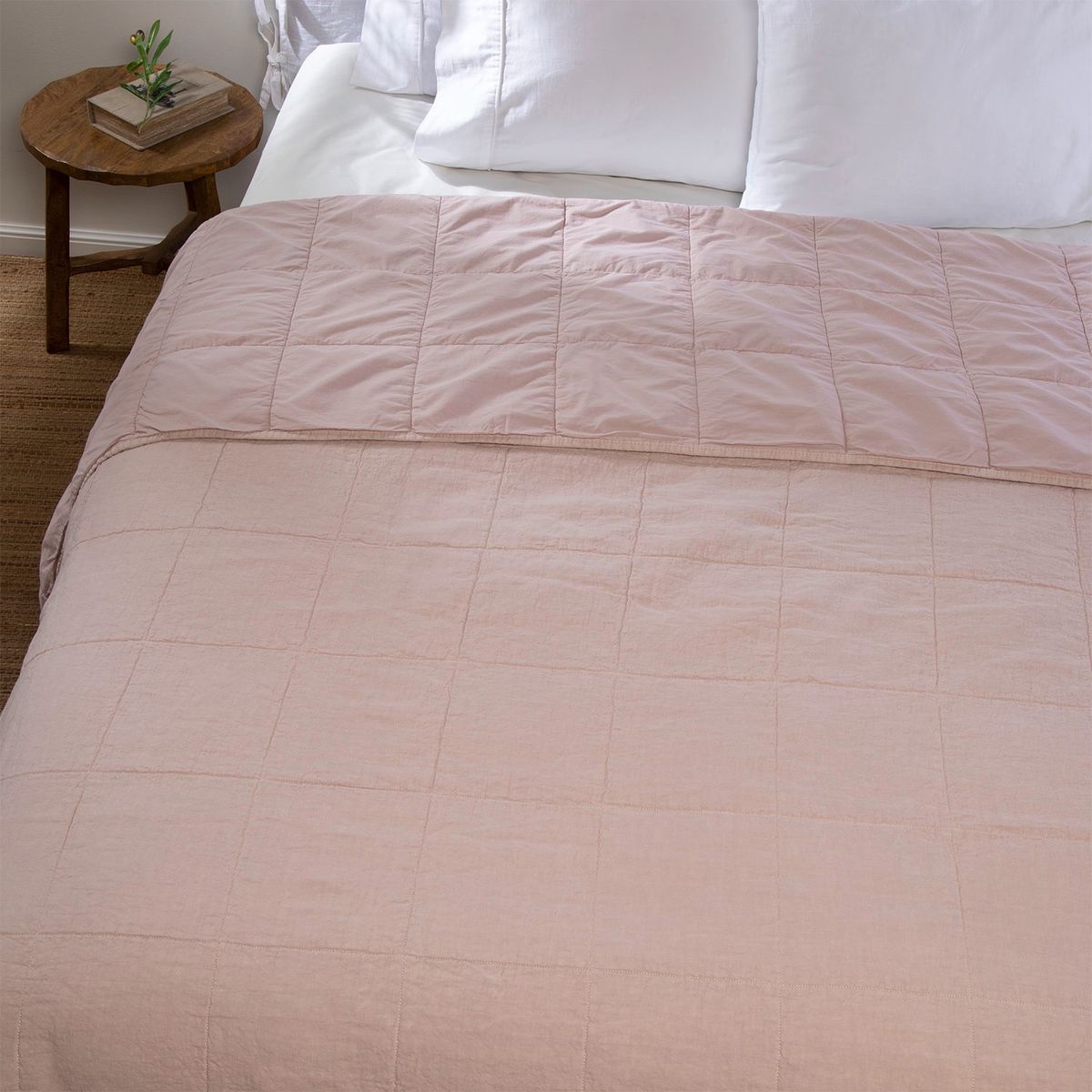 CASA CANTABRIA - Cubrecama Quilt Lino Square Rosado Lino Casa Cantabria