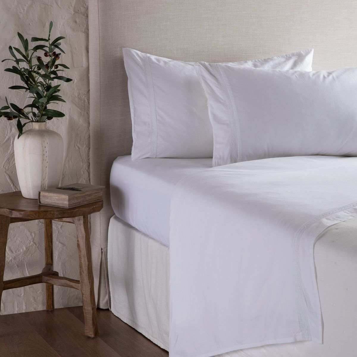 CASA CANTABRIA - Juego de Sábanas Voile Blanco Algodón 200 Hilos Casa Cantabria