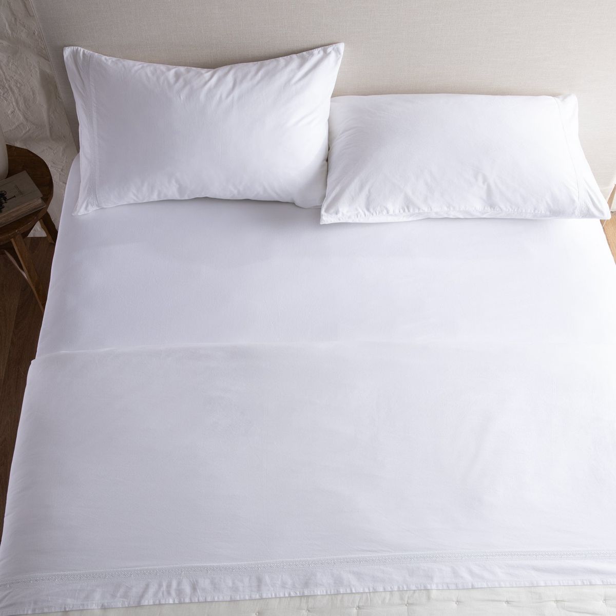 CASA CANTABRIA - Juego de Sábanas Voile Blanco Algodón 200 Hilos Casa Cantabria