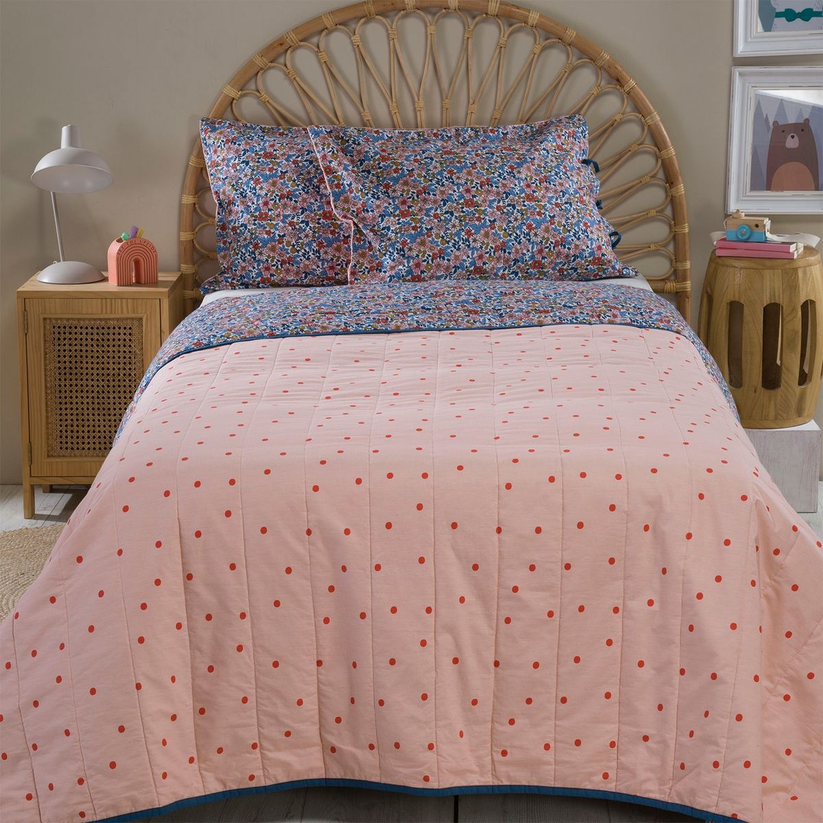 MICA KIDS - Cubrecama Lara 1.5 Plazas 100% Algodón + Fundas De Almohada Mica Kids