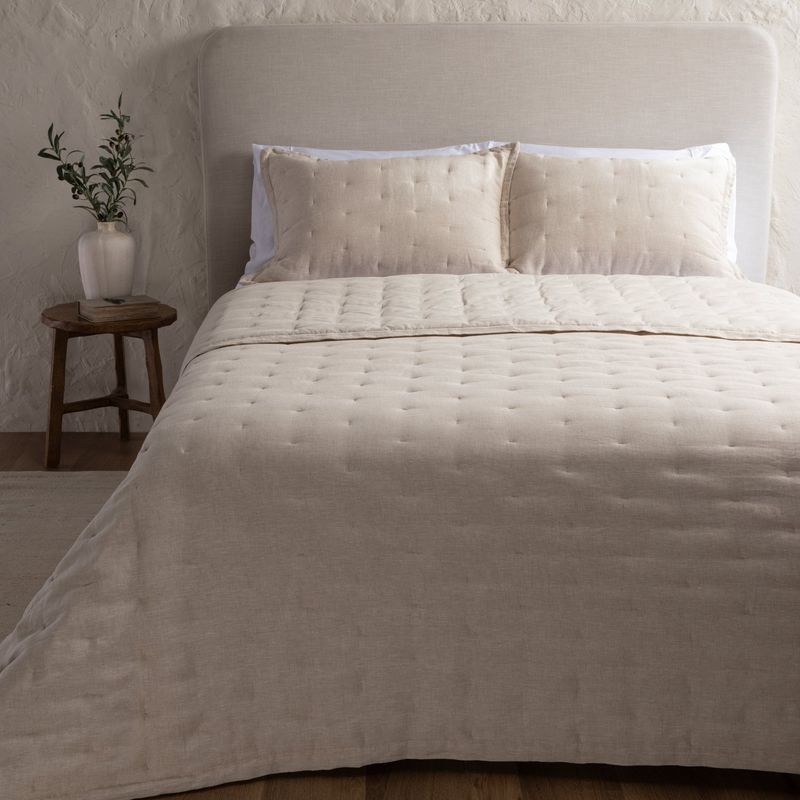 CASA CANTABRIA - Cubrecama Quilt 100% Lino Beige Casa Cantabria