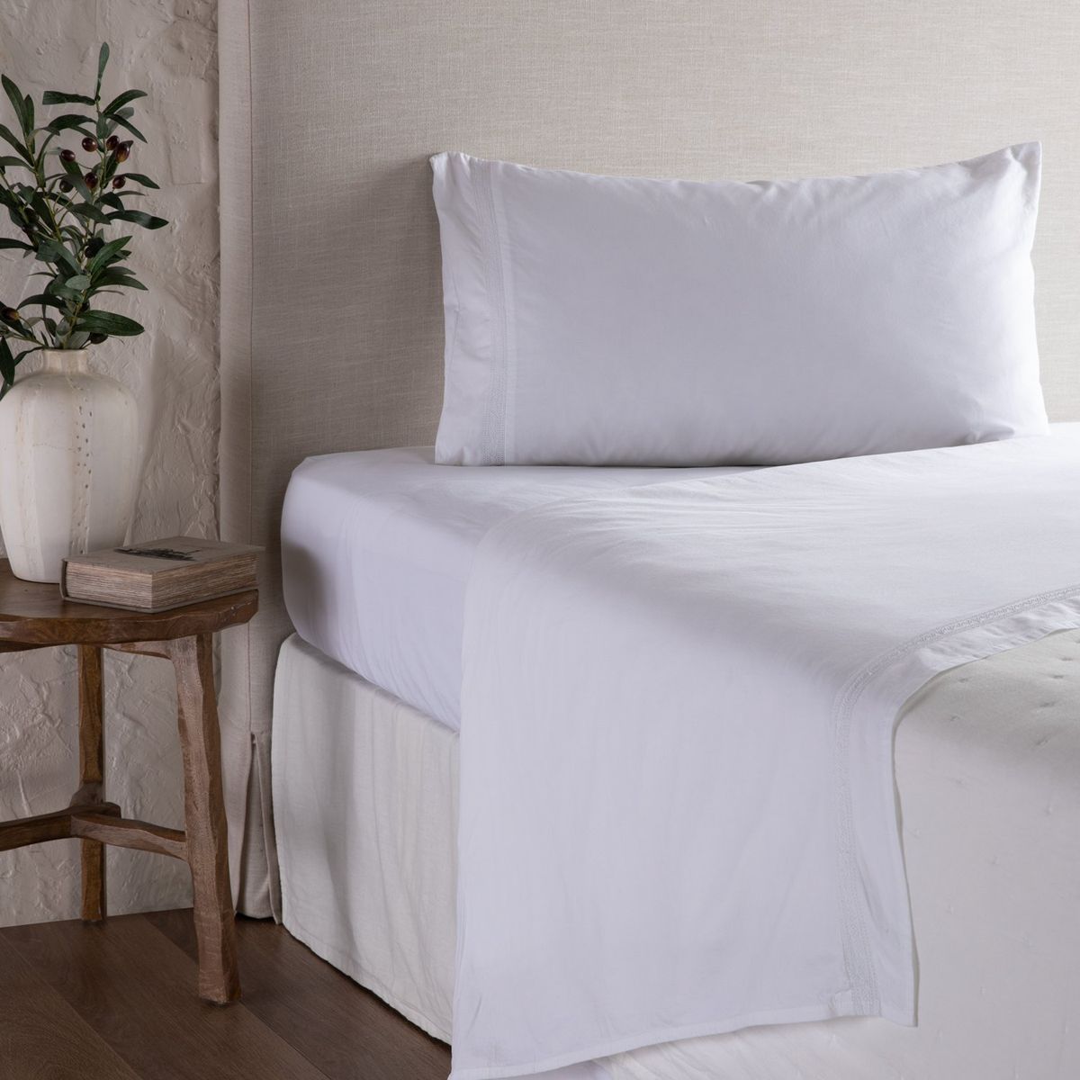 CASA CANTABRIA - Juego de Sábanas Voile Blanco Algodón 200 Hilos Casa Cantabria