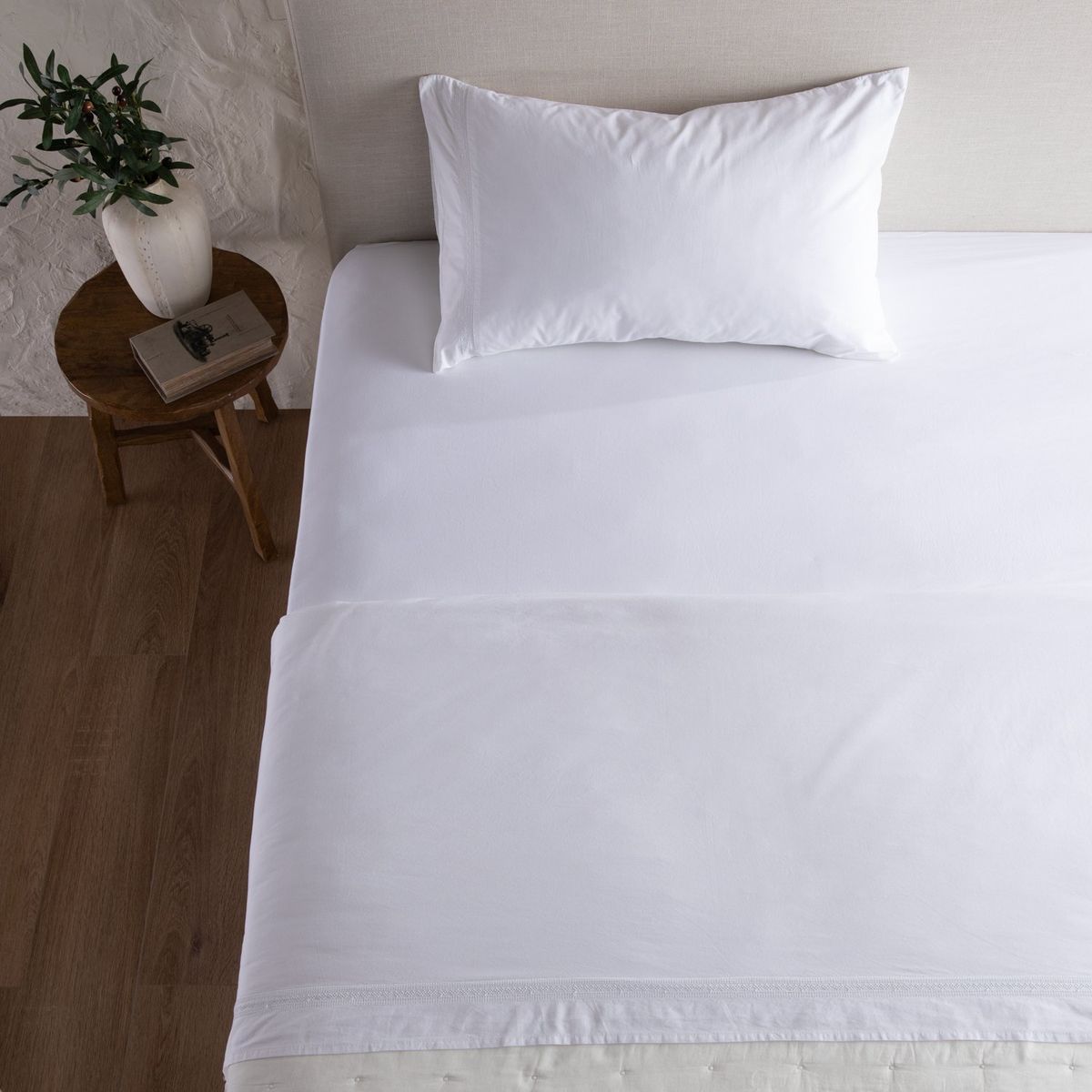 CASA CANTABRIA - Juego de Sábanas Voile Blanco Algodón 200 Hilos Casa Cantabria