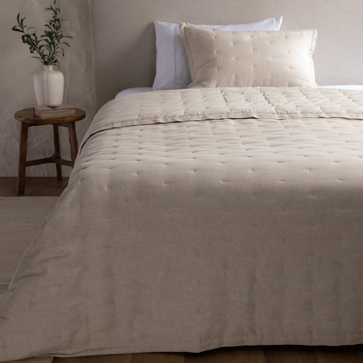 CASA CANTABRIA - Cubrecama Quilt 100% Lino Beige Casa Cantabria