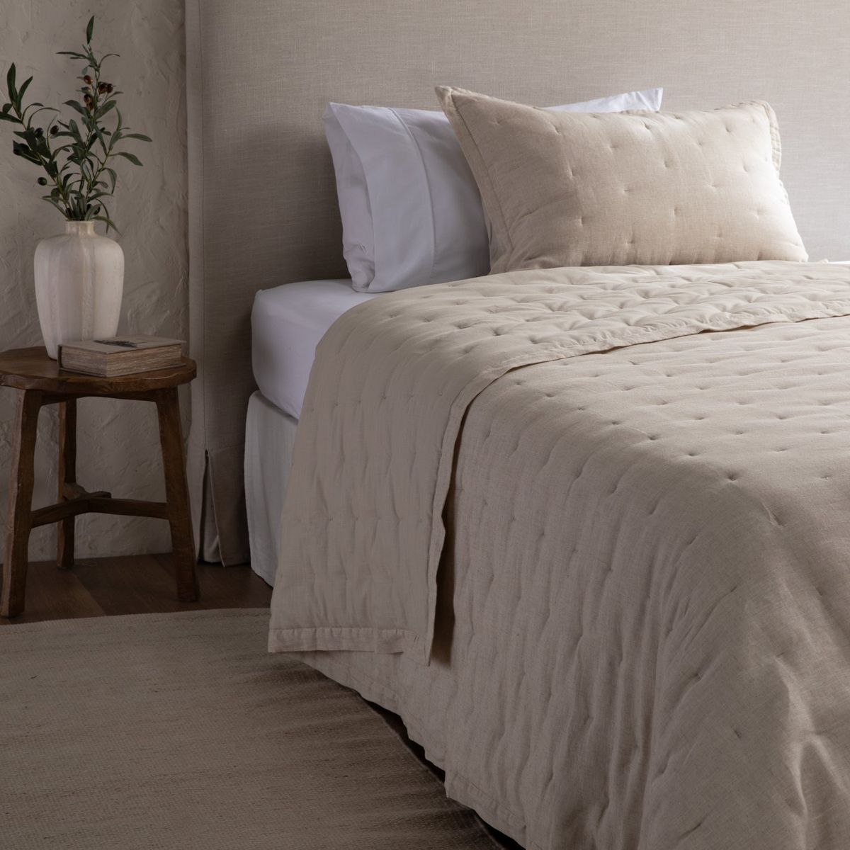 CASA CANTABRIA - Cubrecama Quilt 100% Lino Beige Casa Cantabria