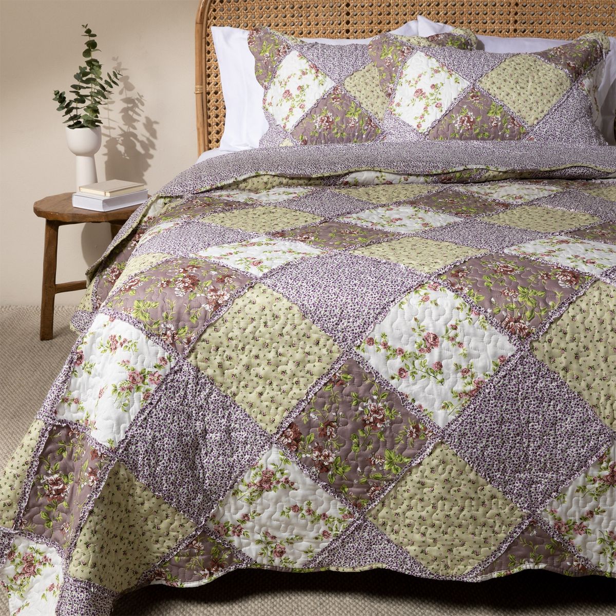 TEXTIL VIÑA - Cubrecama Quilt + Funda De Almohada Patch Mora Microfibra Textil Vina
