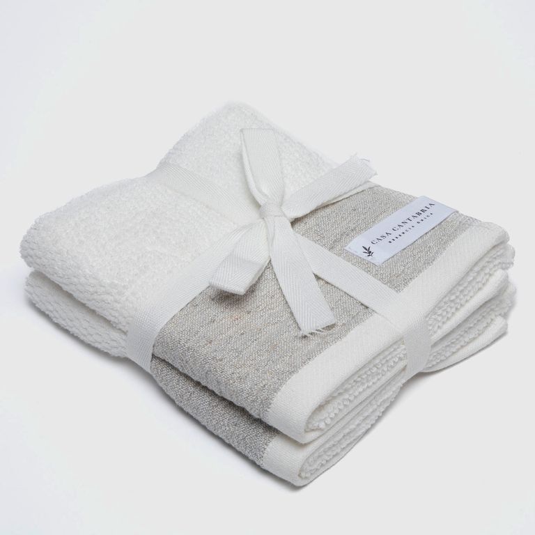 Set De 2 Toallas De Mano Franja Blanca Algodón 500 G