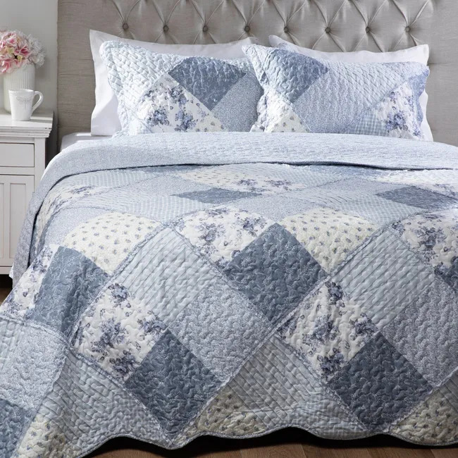 TEXTIL VIÑA - Cubrecama Quilt + Funda De Almohada Patch Azu Textil Viña